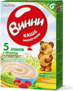 НТ-0485 Винни каша молочная из смеси 5 злаков яблоко и малиной 200 гр. НТ-0485 Винни каша молочная из смеси 5 злаков яблоко и малиной 200 гр.